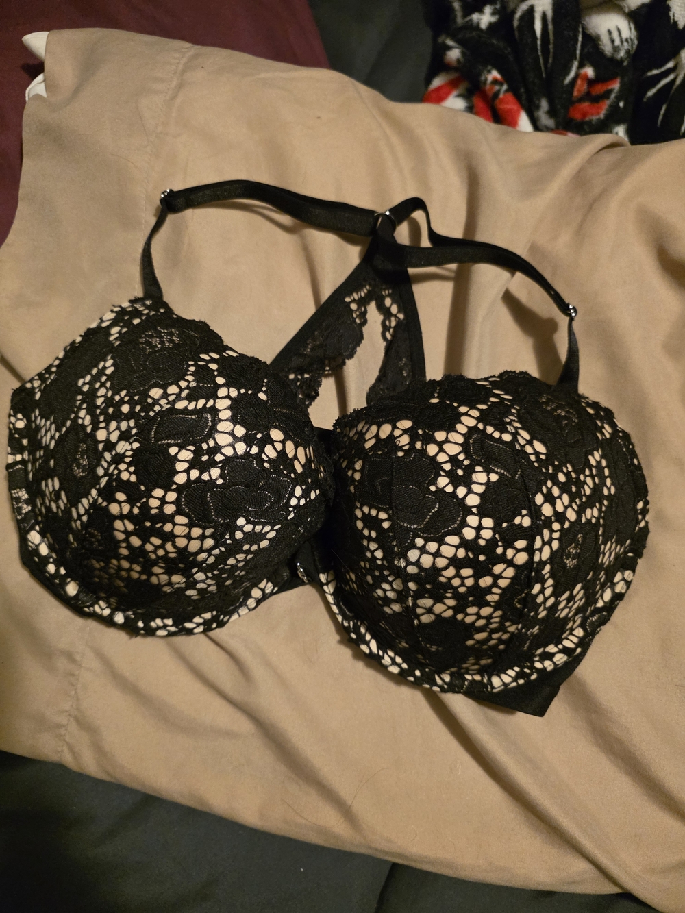 Victoria's Secret Black Lace Push-Up Bra with Nude Underlay